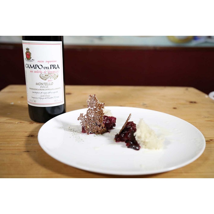 Tartare di barbabietola affumicata, Grana Padano e chips ai semi di lino