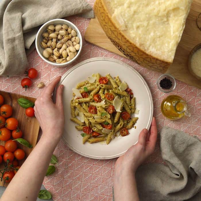Whole Wheat Pennette with Pistachio Pesto and Grana Padano Riserva 
