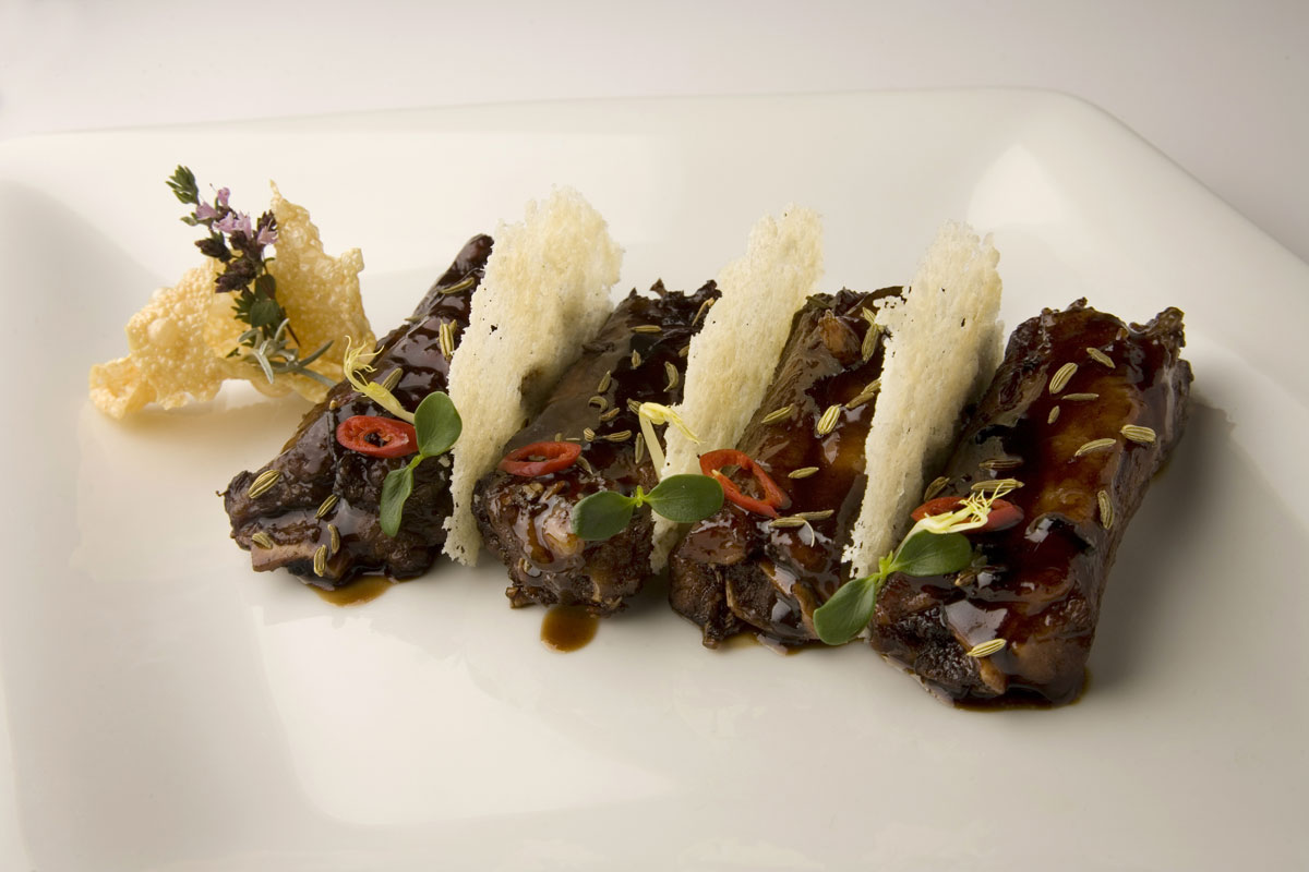 5 spice pork spare-ribs with Grana Padano crisps 
