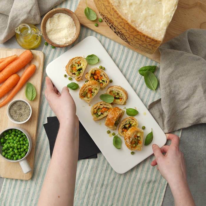 Rollo con verduras de temporada y Grana Padano Riserva