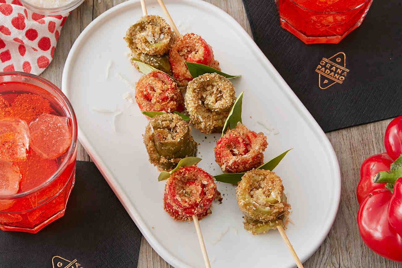 Americano y brochetas de pimientos rellenos con Grana Padano Riserva