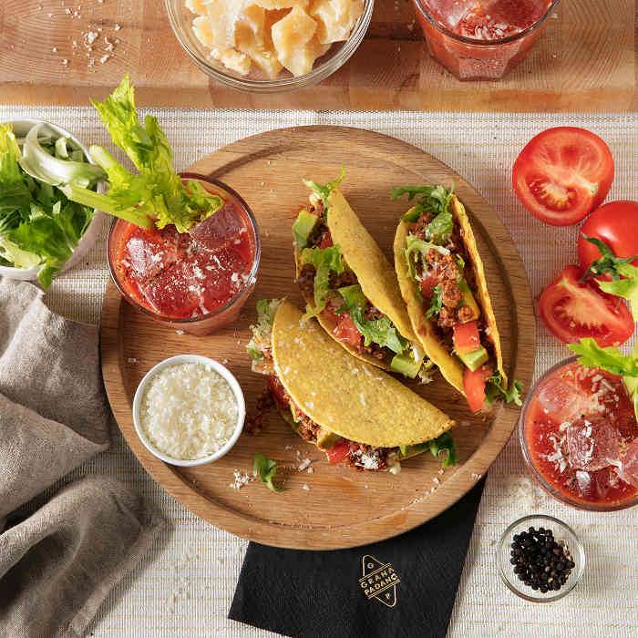 Bloody Mary, tacos rapides au piment et Grana Padano Riserva