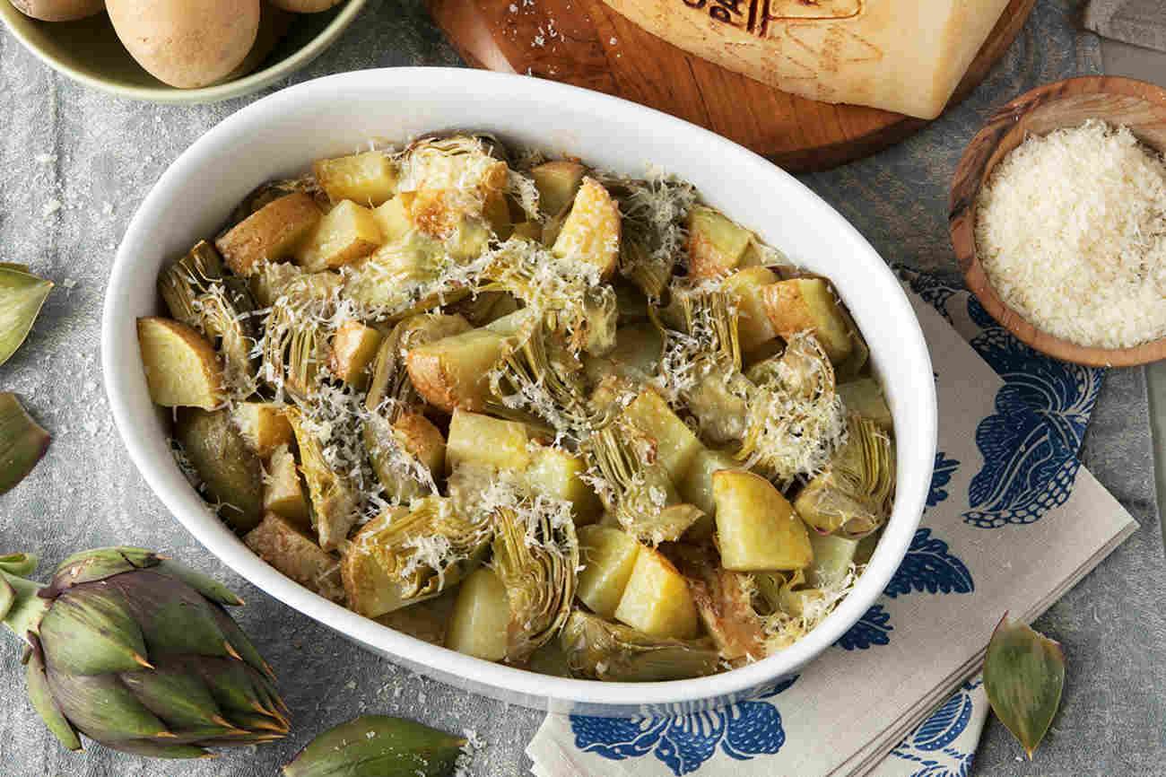 Carciofi e patate al forno con Grana Padano