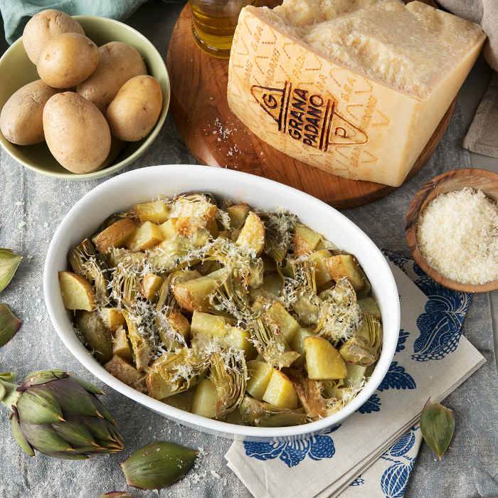 Artischocken und Ofenkartoffeln mit Grana Padano