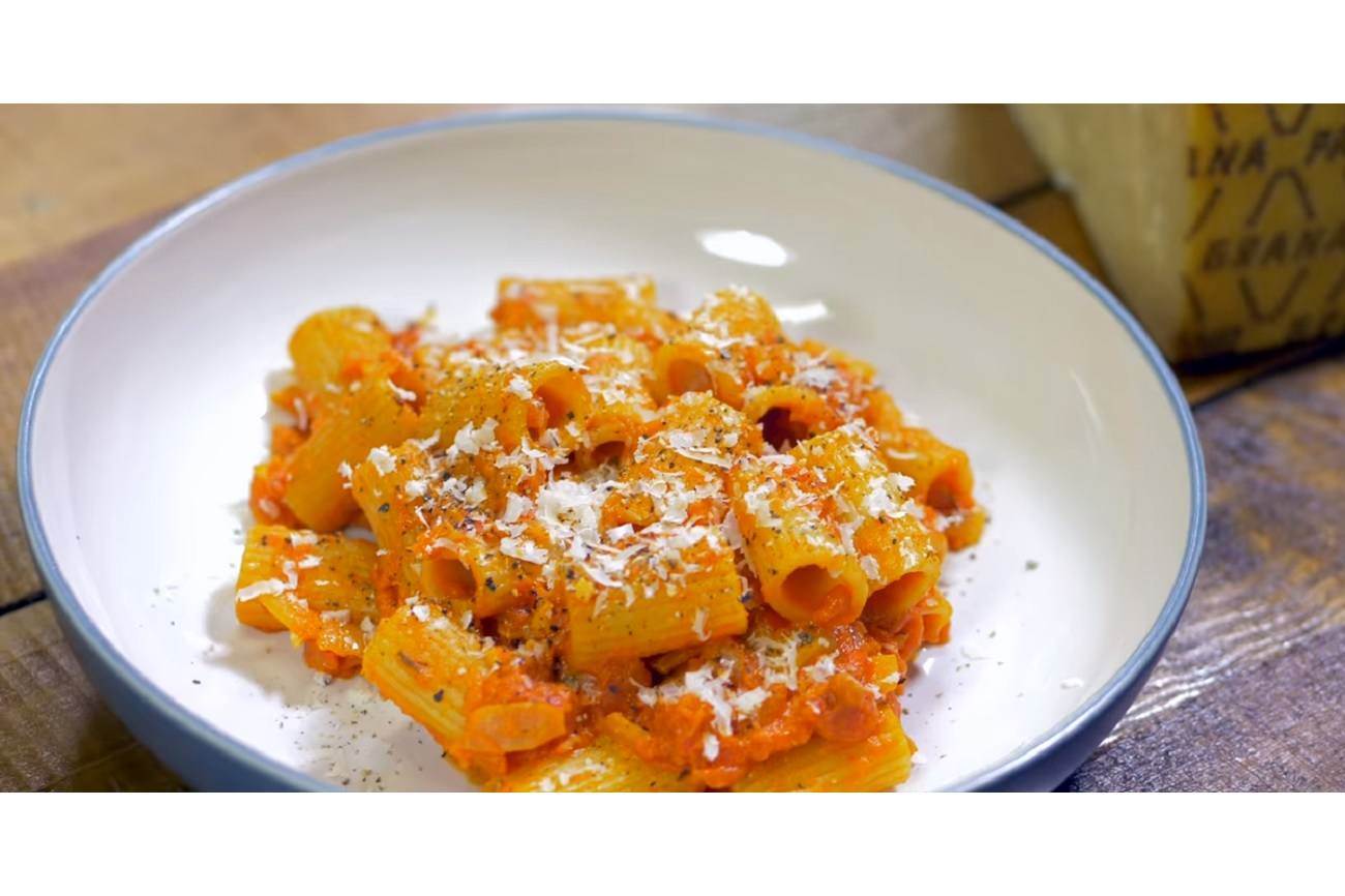 Creamy tomato pasta with Grana Padano, Entrees, recipes with italian cheese