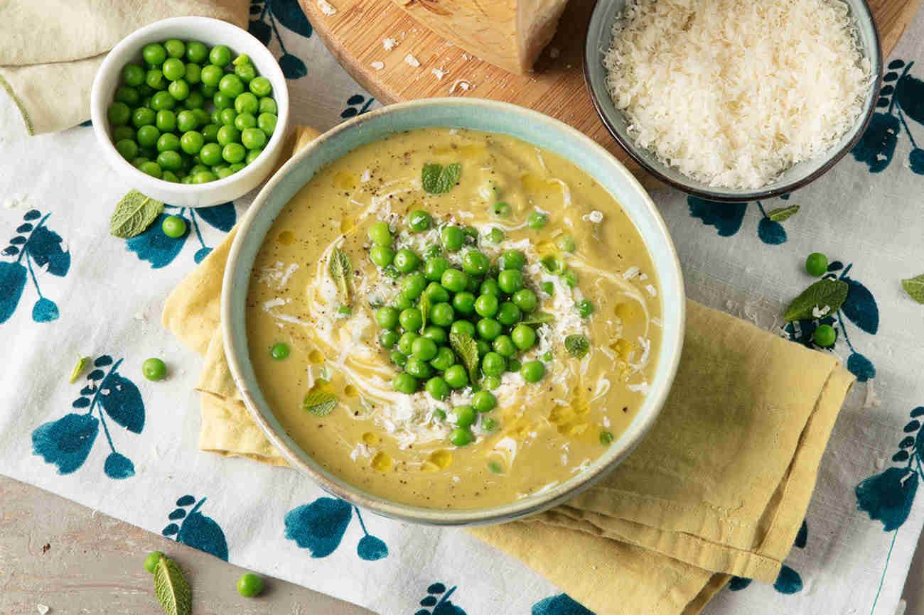 Creamy Pea Soup with Mint, Yoghurt and Grana Padano, Entrees, recipes