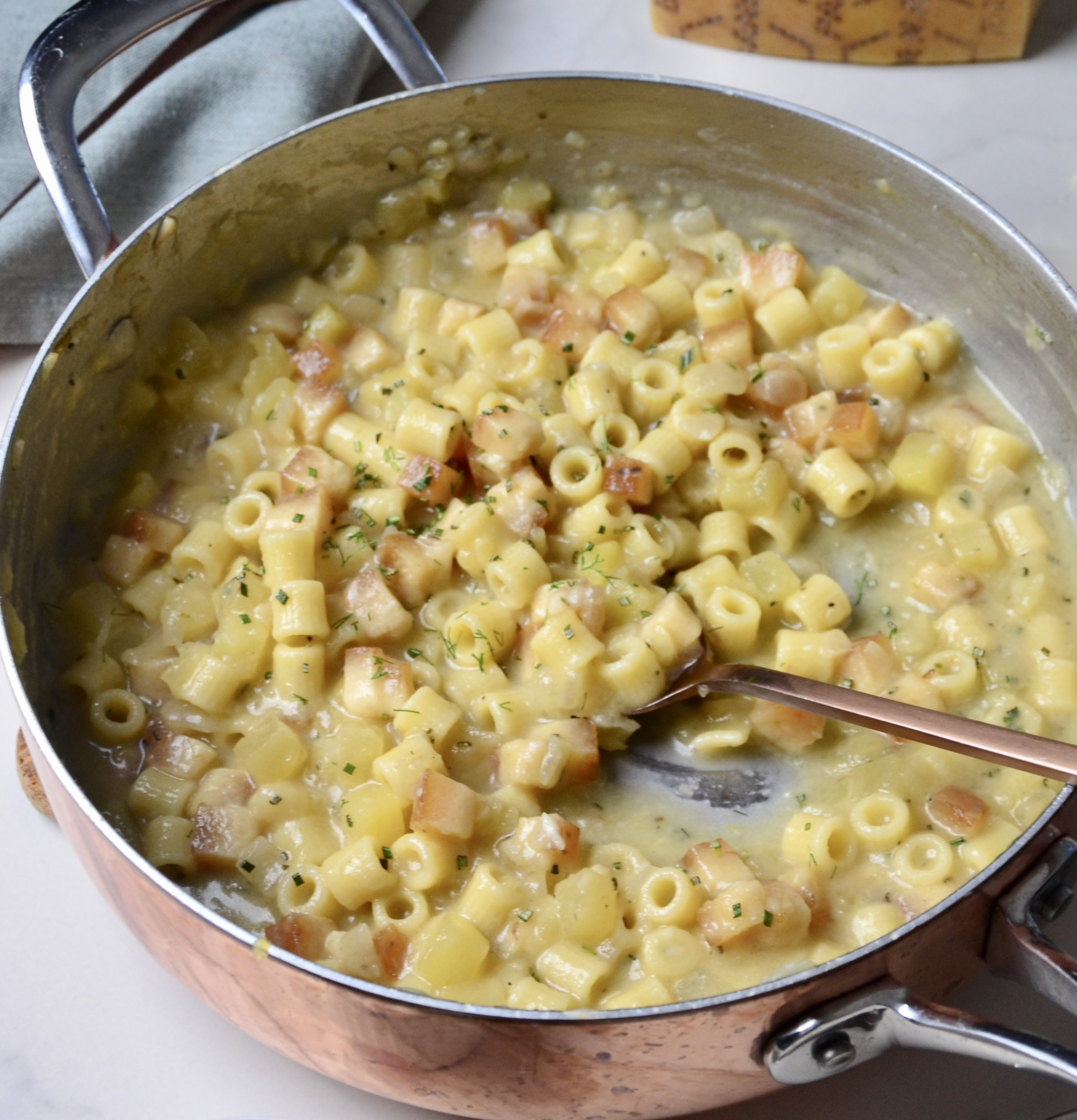 Pasta, potatoes and Grana Padano rind ‘soup’