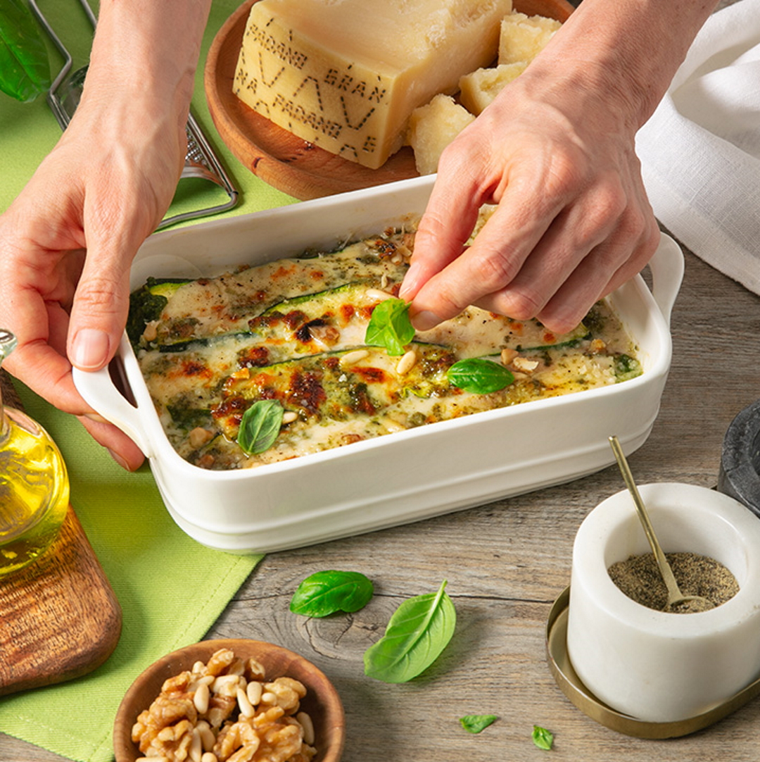 Lasagnette di zucchine con besciamella all’acqua e Grana Padano