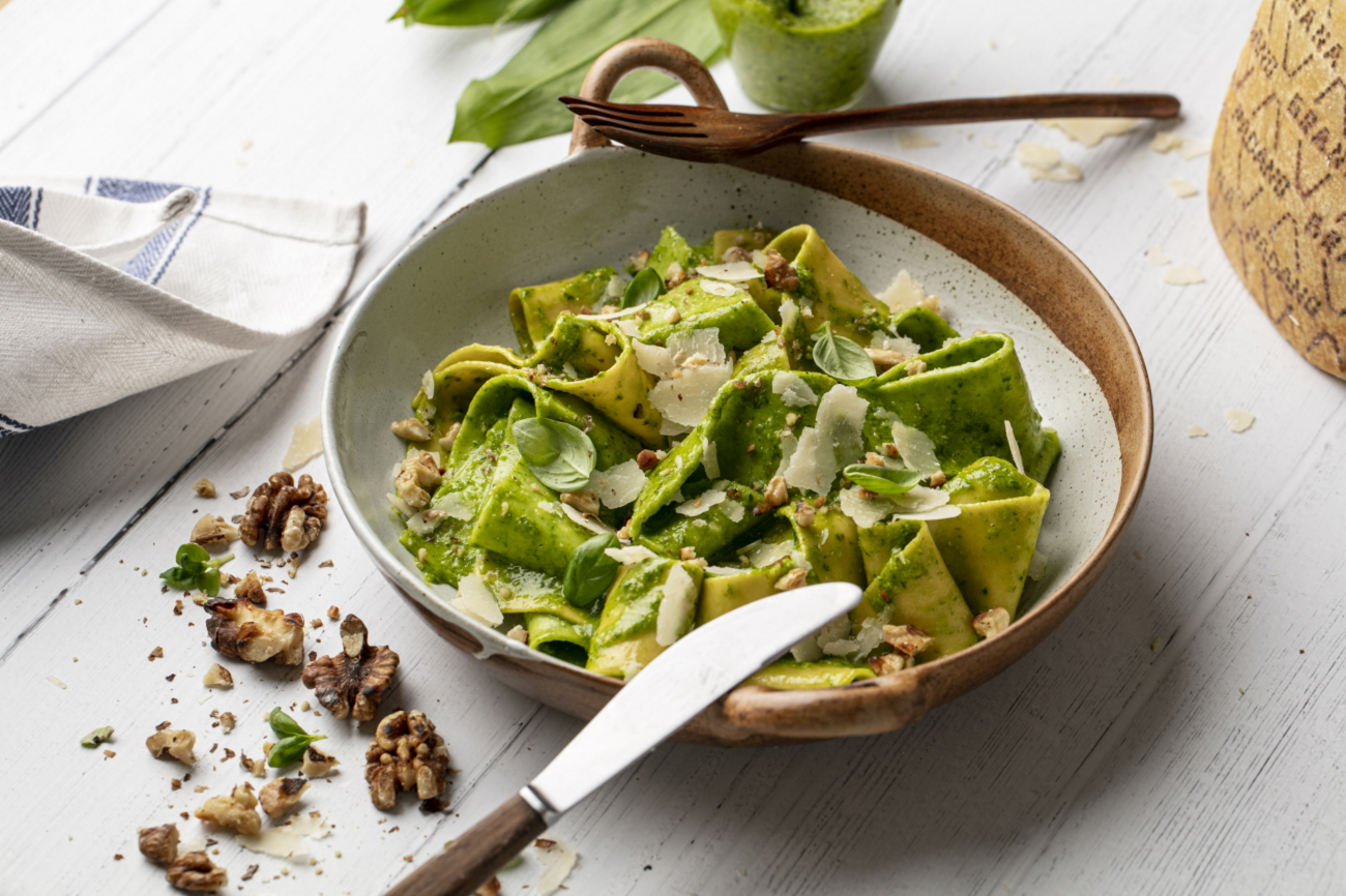 Grana Padano and wild garlic pesto Pappardelle