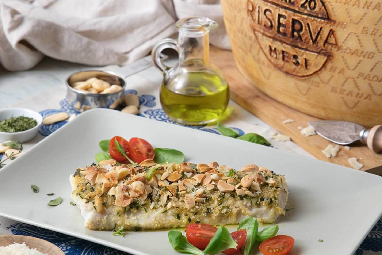 Im Ofen gebackenes Kabeljaufilet in Kruste von Grana Padano Riserva ...