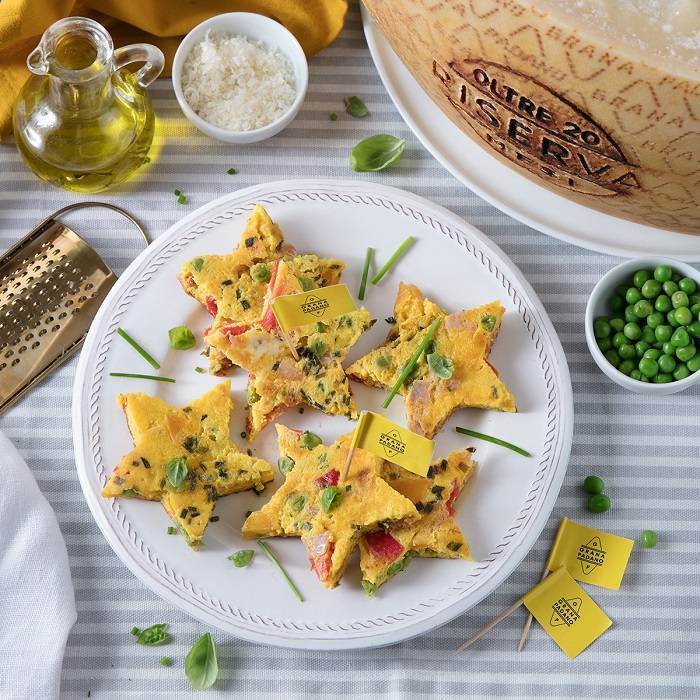 Frittatine con verdure di stagione, Grana Padano Riserva e prosciutto a cubetti 