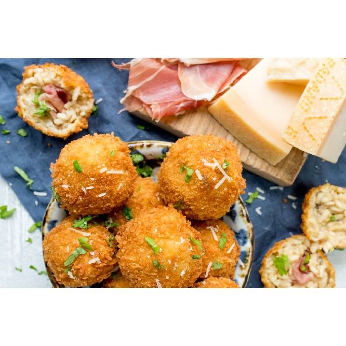 Mushroom and Grana Padano Arancini stuffed with Prosciutto di San Daniele, Starters, recipes