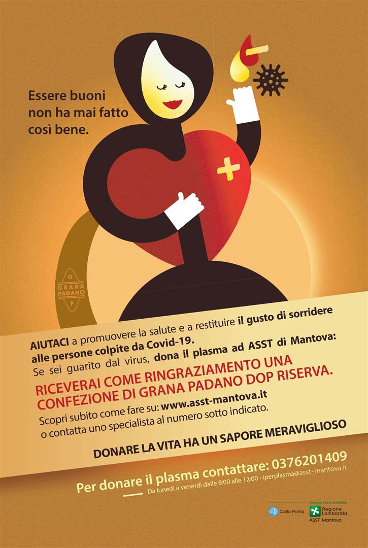 GRANA PADANO: UNA CONFEZIONE IN OMAGGIO AI DONATORI DI PLASMA IPERIMMUNE GRANA PADANO: UNA CONFEZIONE IN OMAGGIO AI DONATORI DI PLASMA IPERIMMUNE
