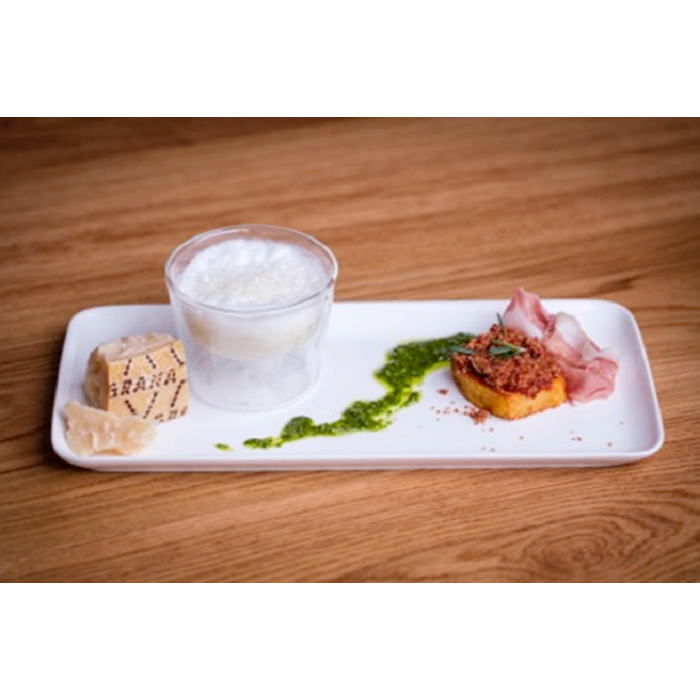 Grana Padano Shake with San Daniele, Potatoes and pesto 