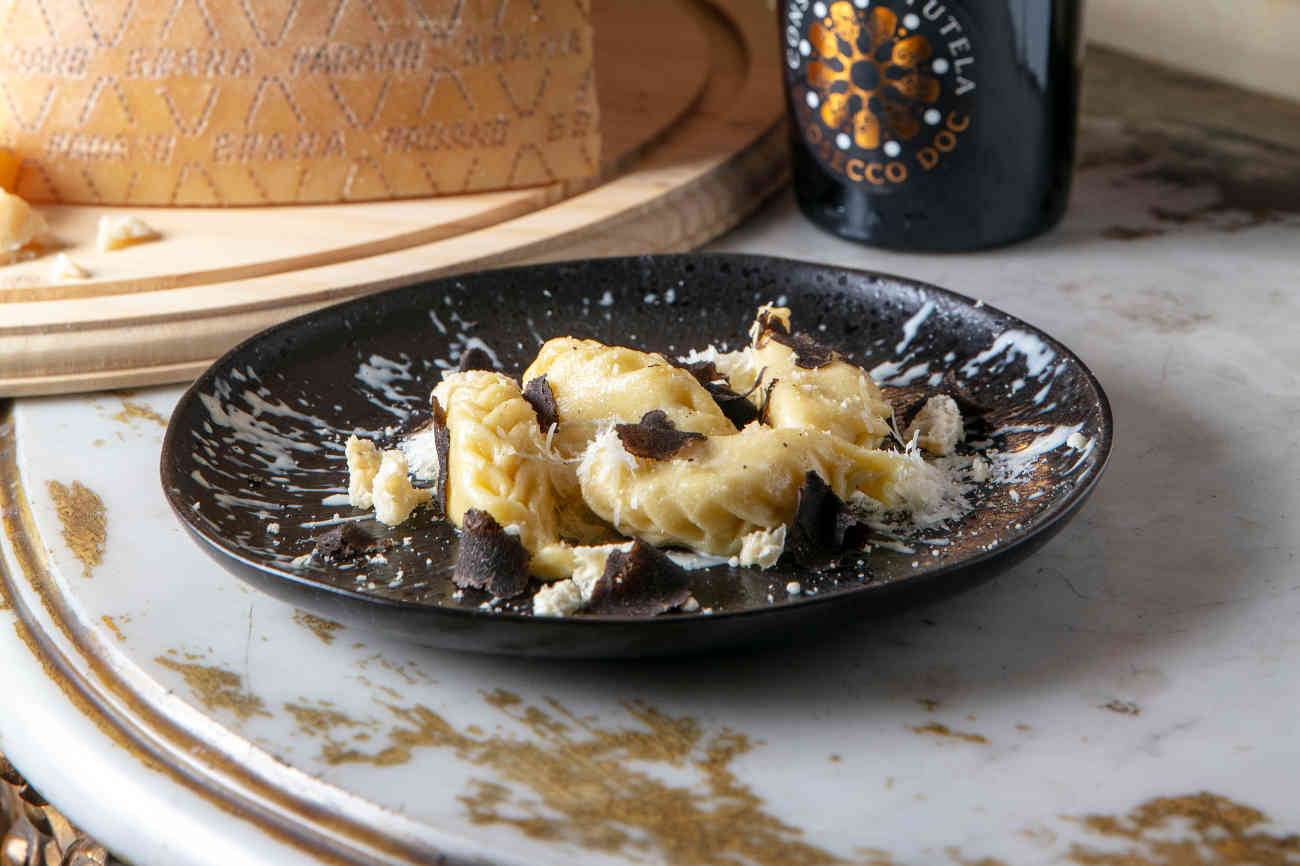 Grana Padano and black truffle Culurgiones