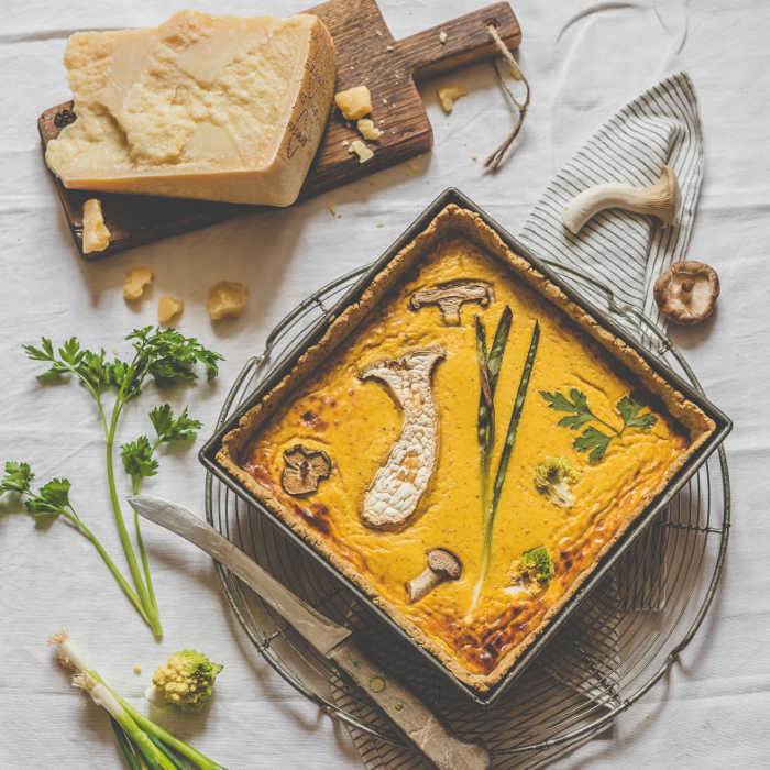 Kürbis-Pilz-Tarte mit Grana Padano