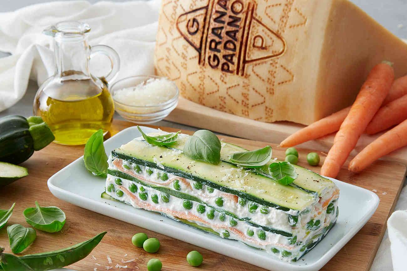 Chilled Seasonal Vegetable Lasagna with Ricotta, Grana Padano and Basil 