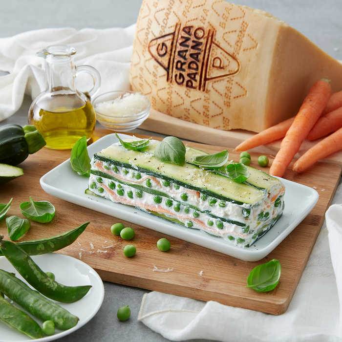 Chilled Seasonal Vegetable Lasagna with Ricotta, Grana Padano and Basil 