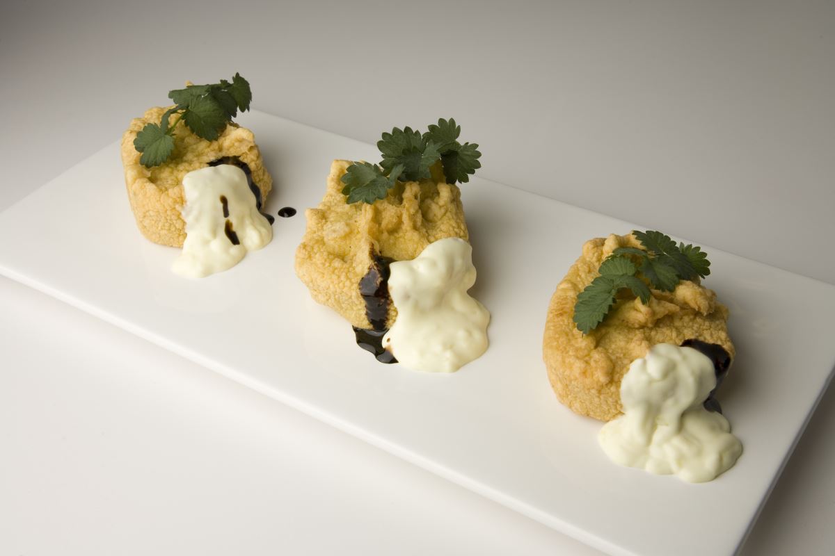Lotus roots stuffed with Grana Padano cream