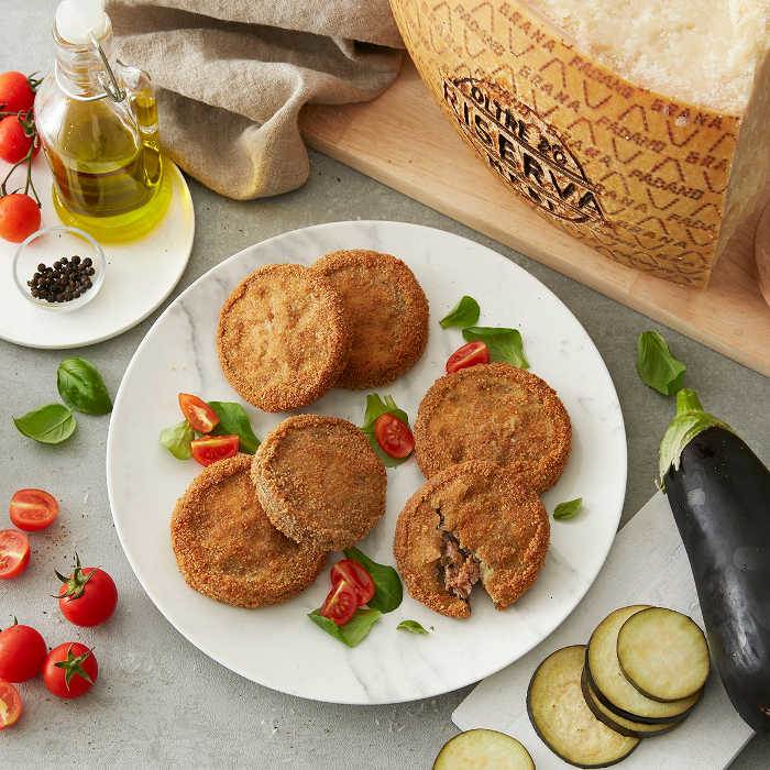 Medaglioni di melanzane fritte con Grana Padano Riserva