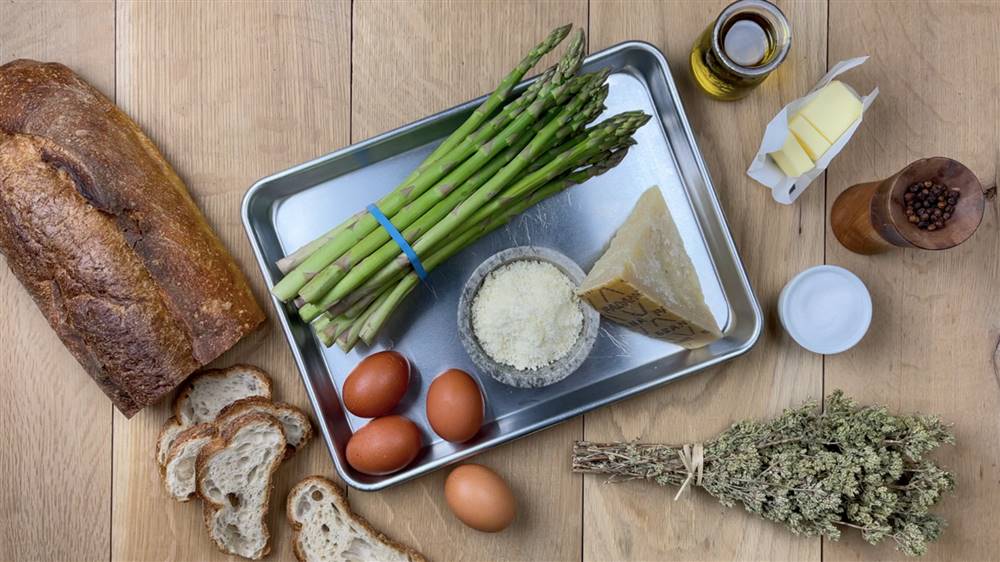 Lidia’s Asparagus Gratinate with Eggs Oreganato, Complete meals