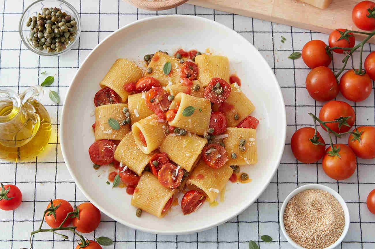 Paccheri with Sautéed Cherry Tomatoes and Grana Padano, Entrees