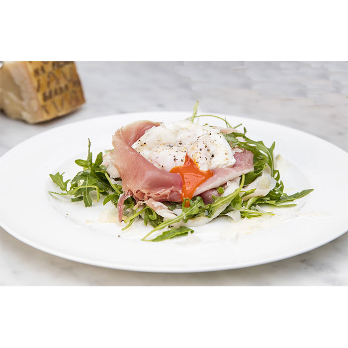 Poached egg, Prosciutto di San Daniele, Grana Padano & rocket with truffle dressing