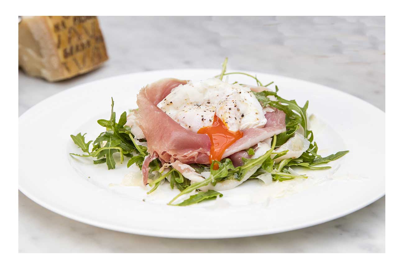 Poached egg, Prosciutto di San Daniele, Grana Padano & rocket with truffle dressing