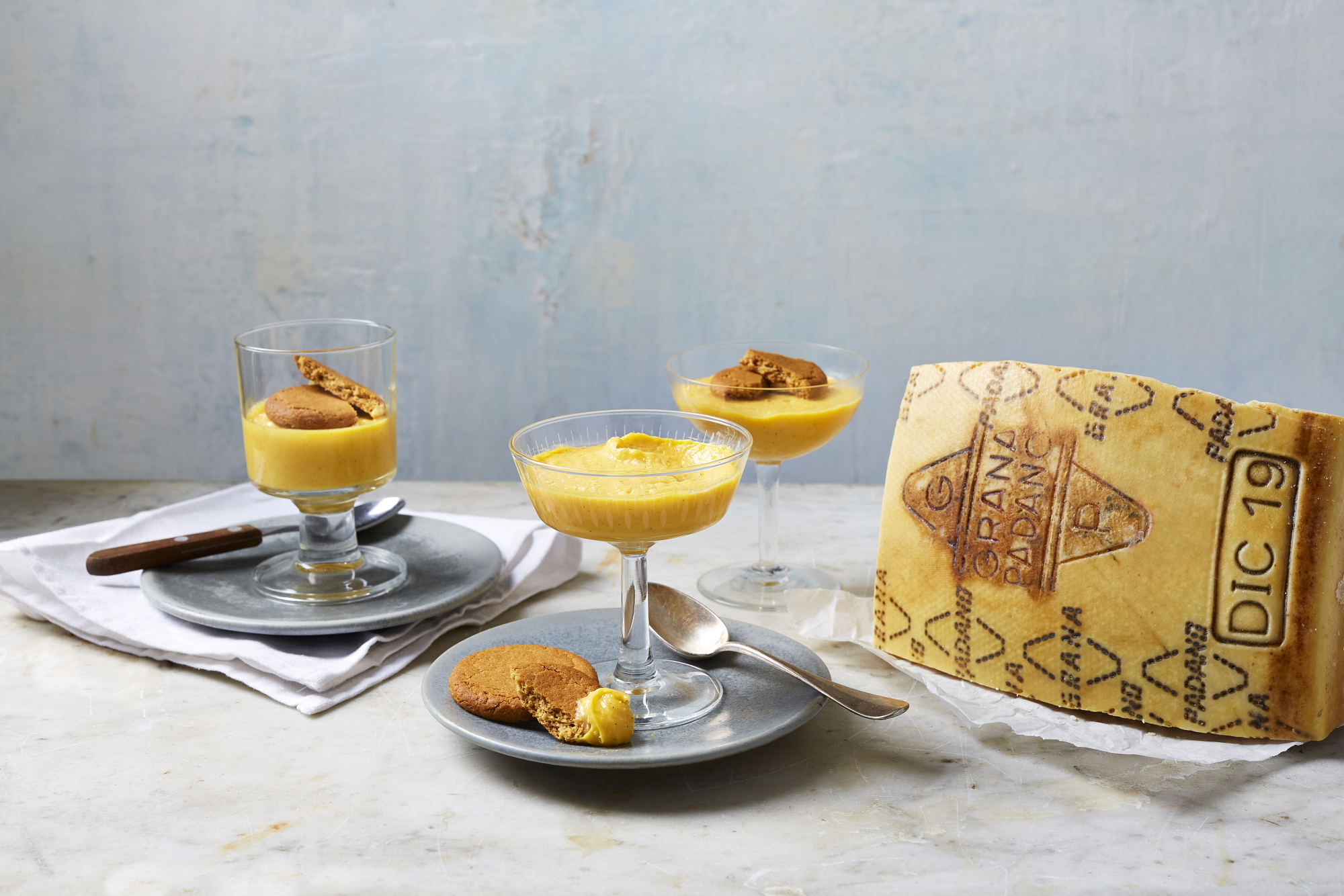 Chocolate and Grana Padano creams
