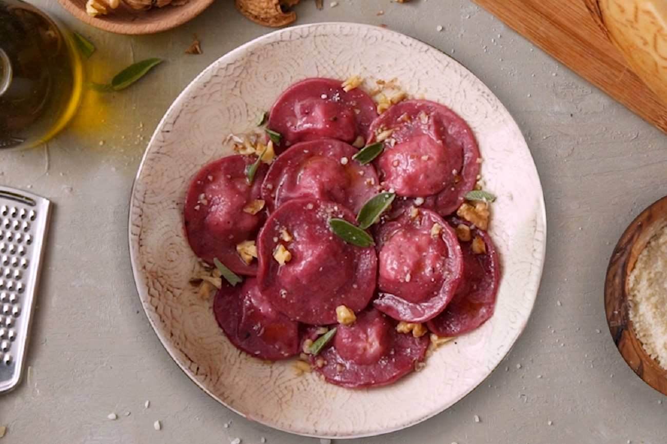 Beetroot Ravioli Filled with Ricotta, Herbs and Grana Padano Riserva