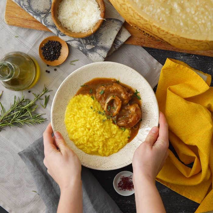 Ossobuco con risotto alla milanese e Grana Padano Riserva