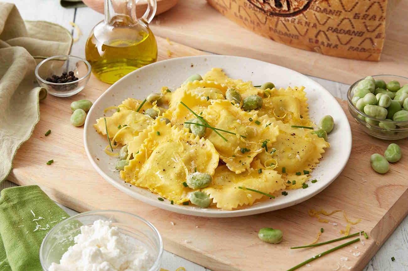 Ricotta Ravioli with Fava Beans and Grana Padano Riserva