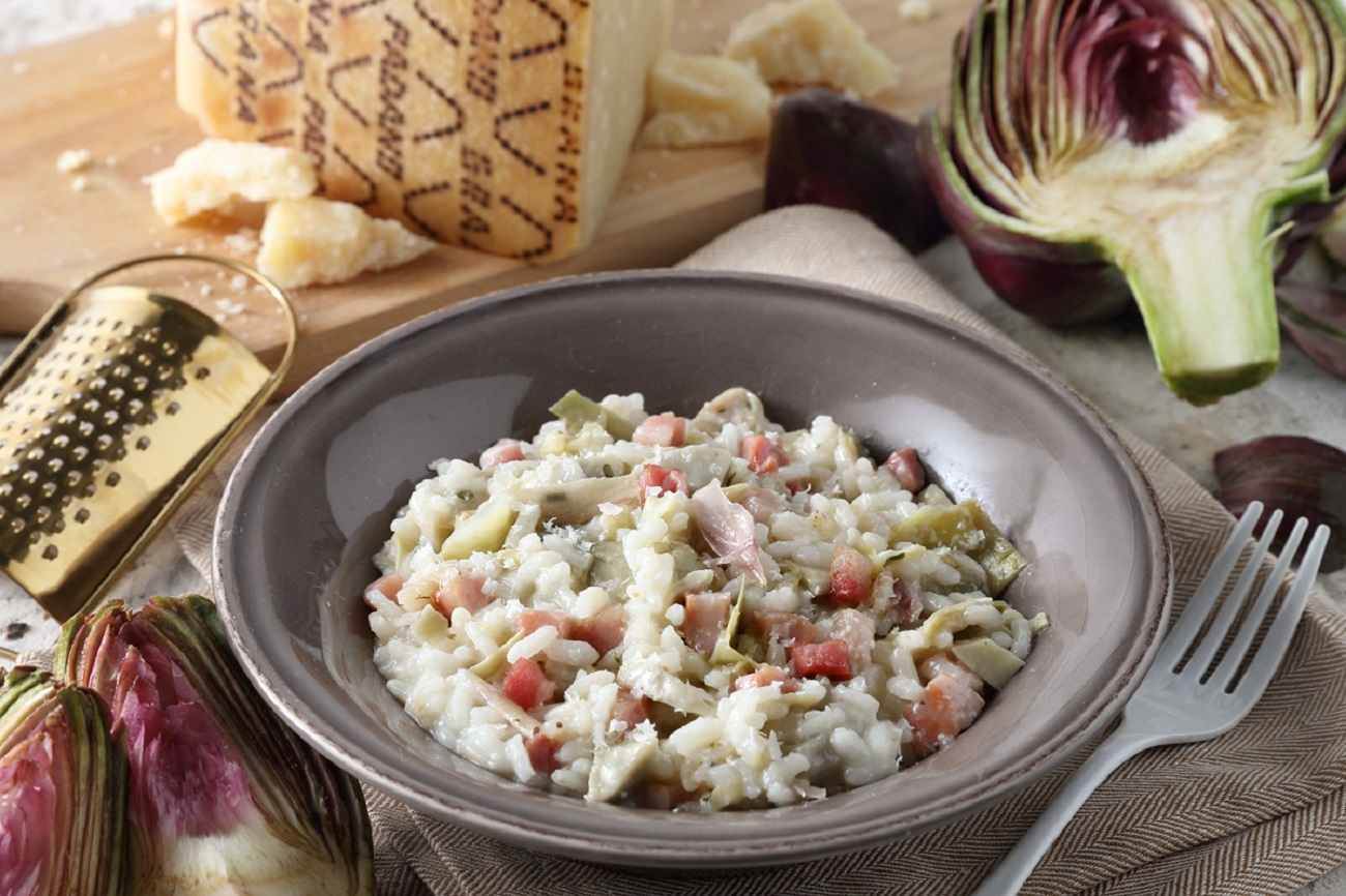Risotto con carciofi, Grana Padano e pancetta