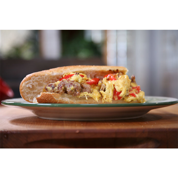 Sausage, bread and pepper frittata