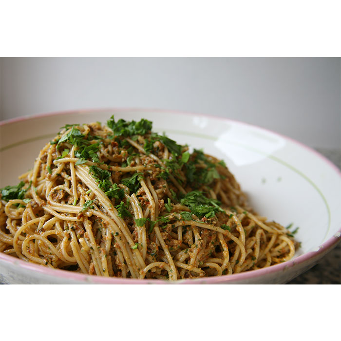 Spaghetti with Sun Dried Tomato Pesto