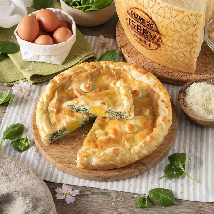 Torta pasqualina con spinacino, uova sode e Grana Padano Riserva 