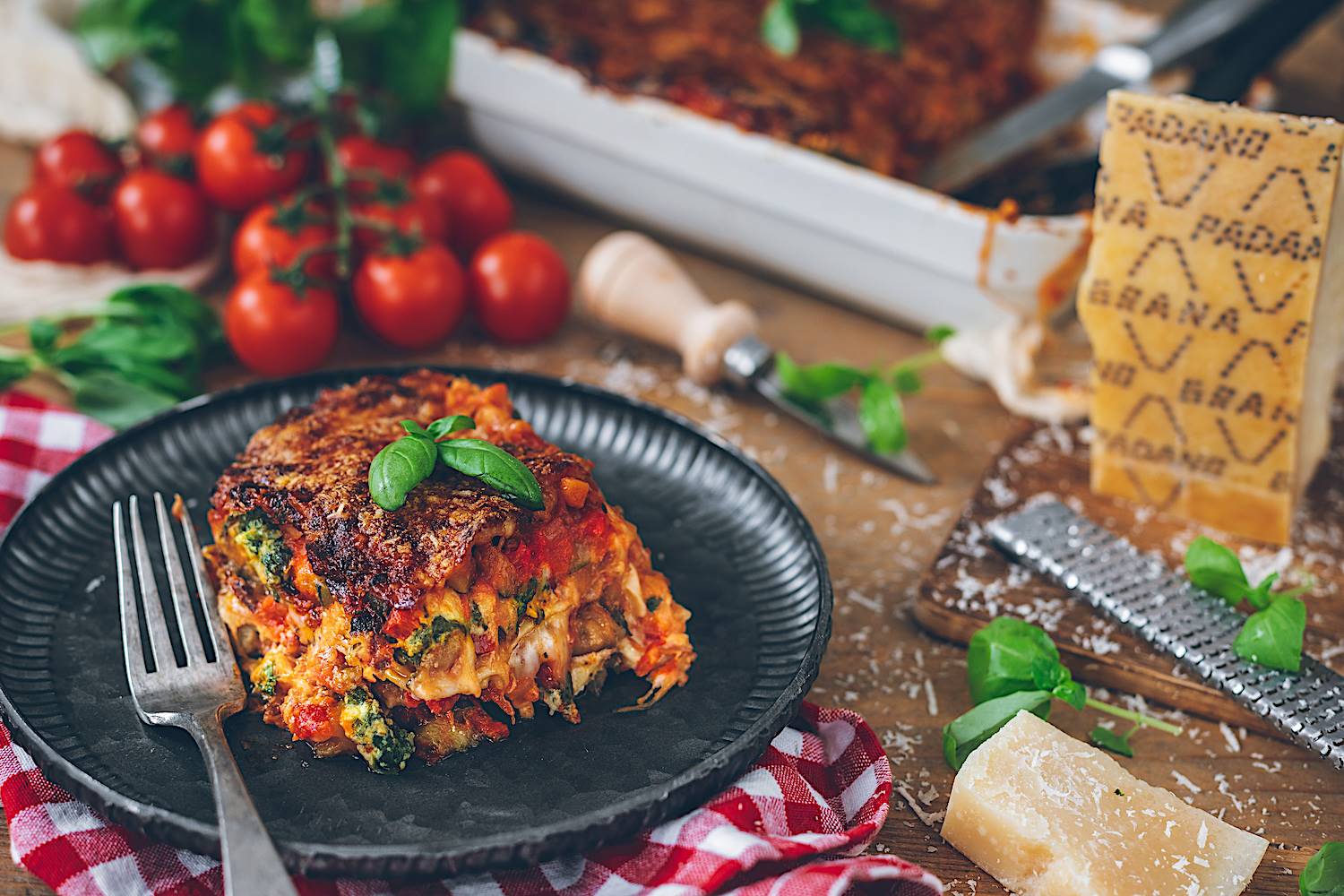 Lasaña de verduras con crema de Grana Padano