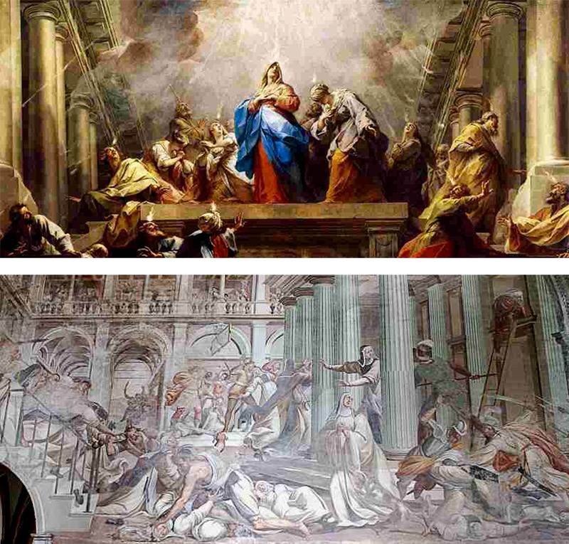 Fresques de l&#39;abbaye de Chiaravalle de Milan (&#224; gauche)&lt;br&gt;Statue de l&#39;abbaye de Chiaravalle de Milan (&#224; droite)