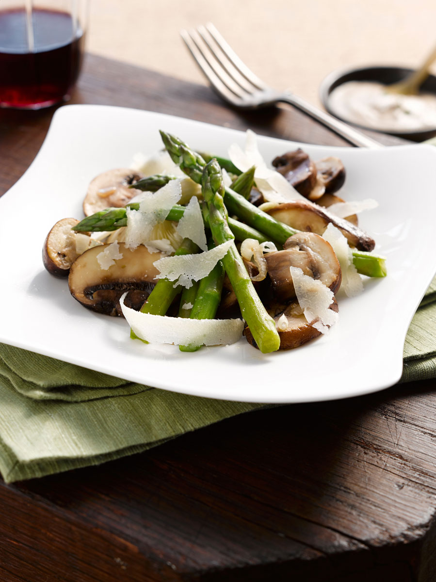 Asparagus and mushroom salad with creamy Grana Padano vinaigrette