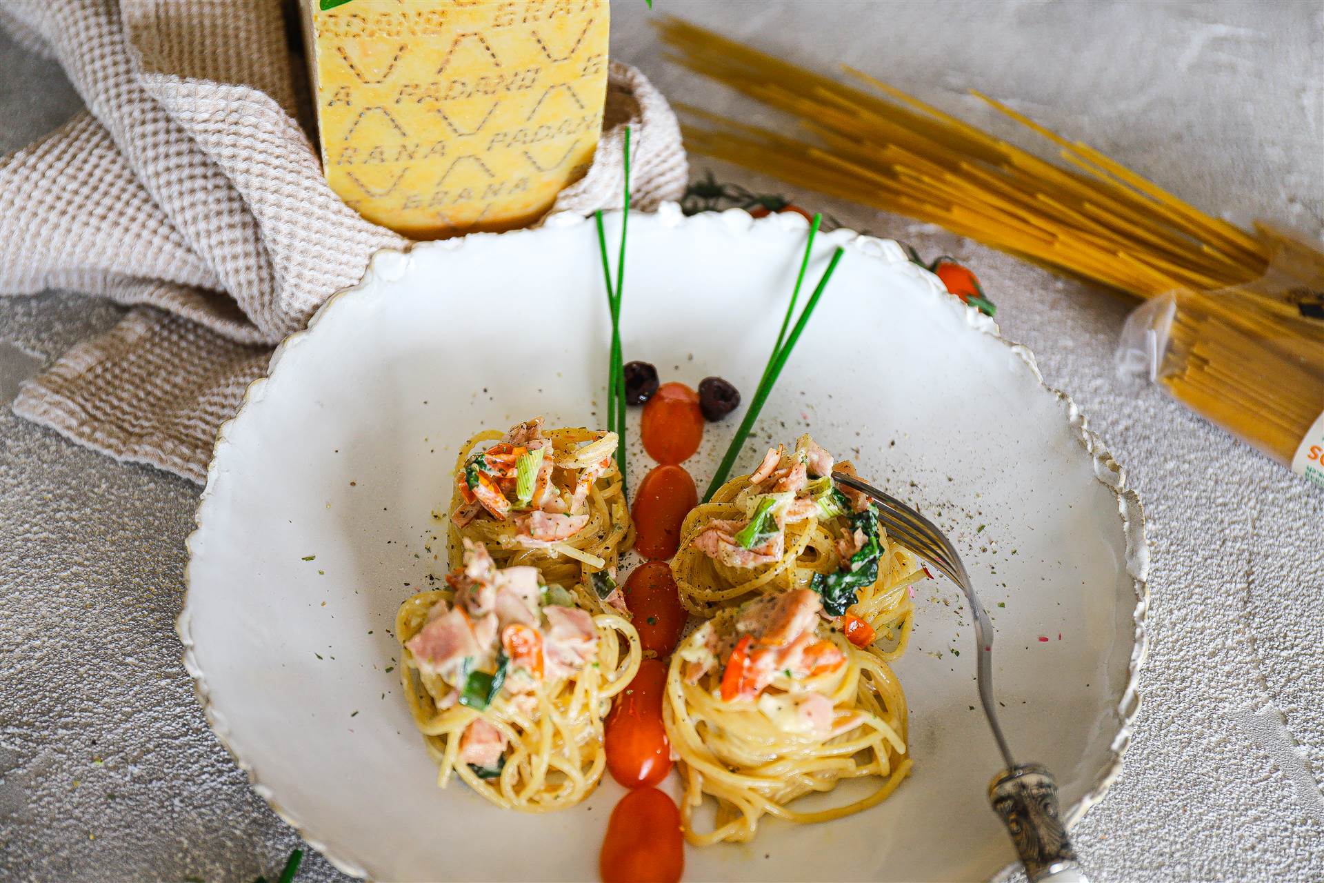 Kindercarbonara mit Grana Padano
