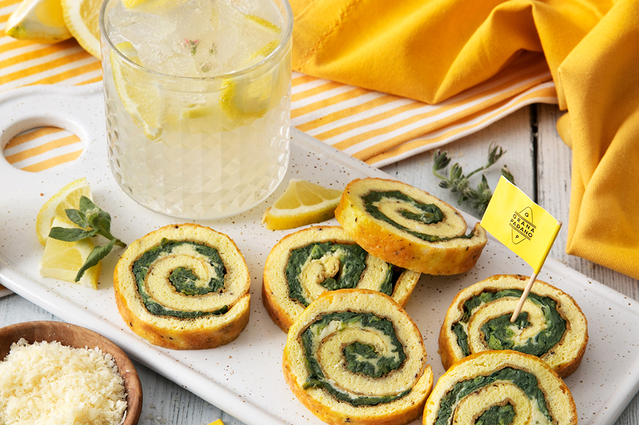 Borage Lemonade and Frittata Roll with Spinach and Grana Padano