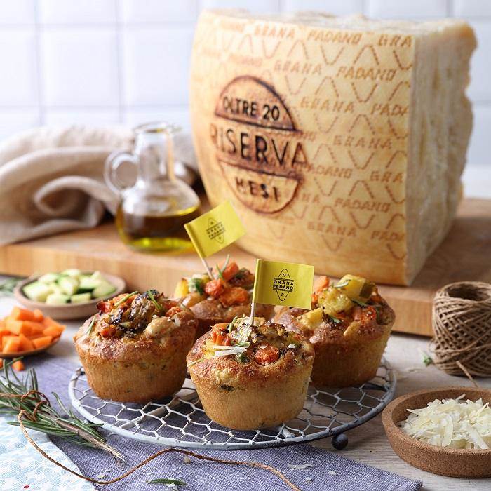 Muffins salados con verduras de temporada y Grana Padano Riserva