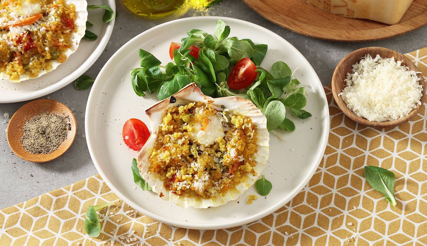 Überbackene Jakobsmuscheln mit Couscous und Grana Padano, Zweite Gänge ...