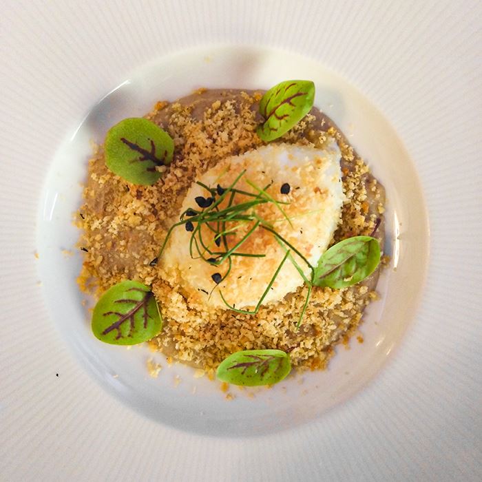 Uovo 62° con crema ai funghi porcini e briciole di grissini al Grana Padano Riserva e salvia