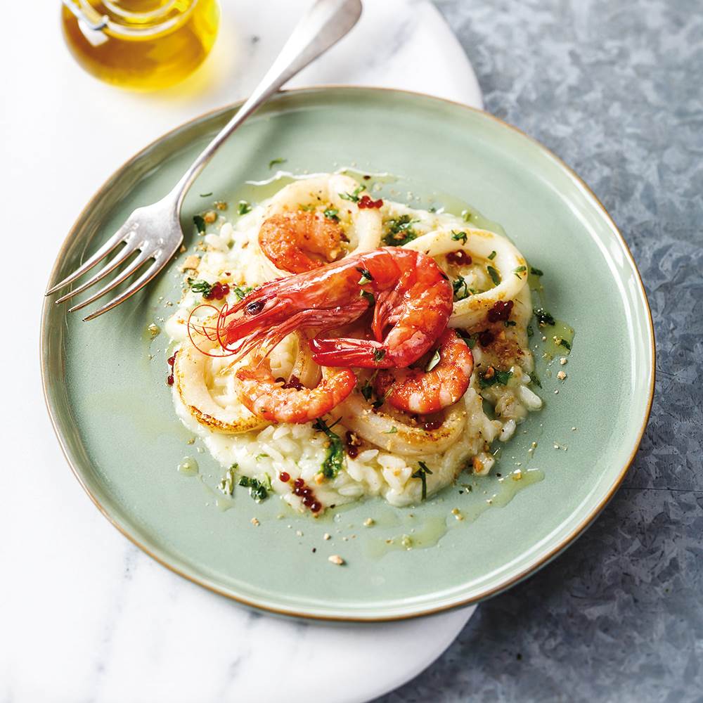 Risotto de mer aux calamars et crevettes  et Grana Padano