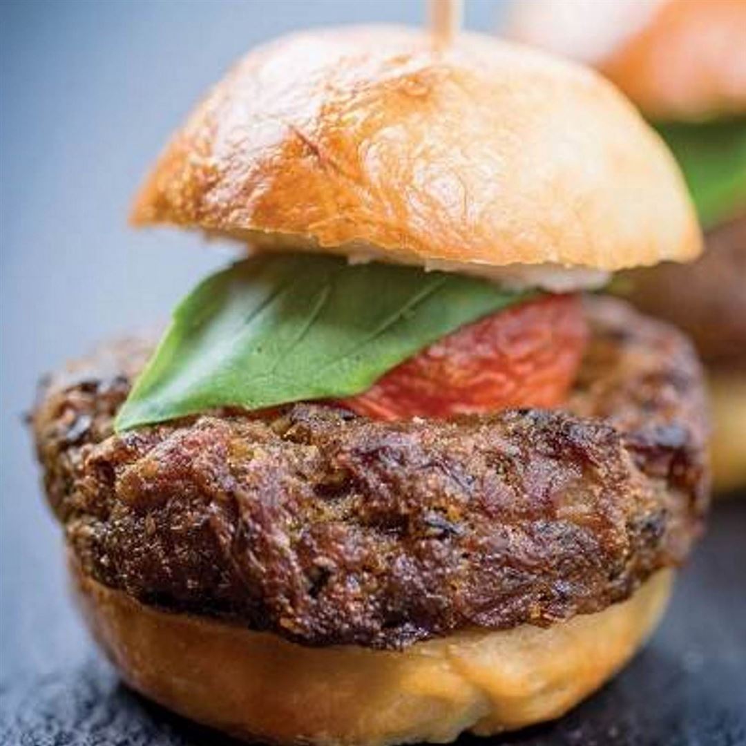 Aubergine and Grana Padano PDO mini burgers