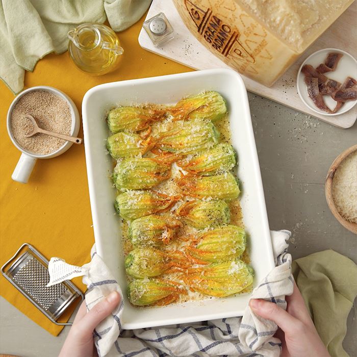 Fiori di zucca farciti con Grana Padano