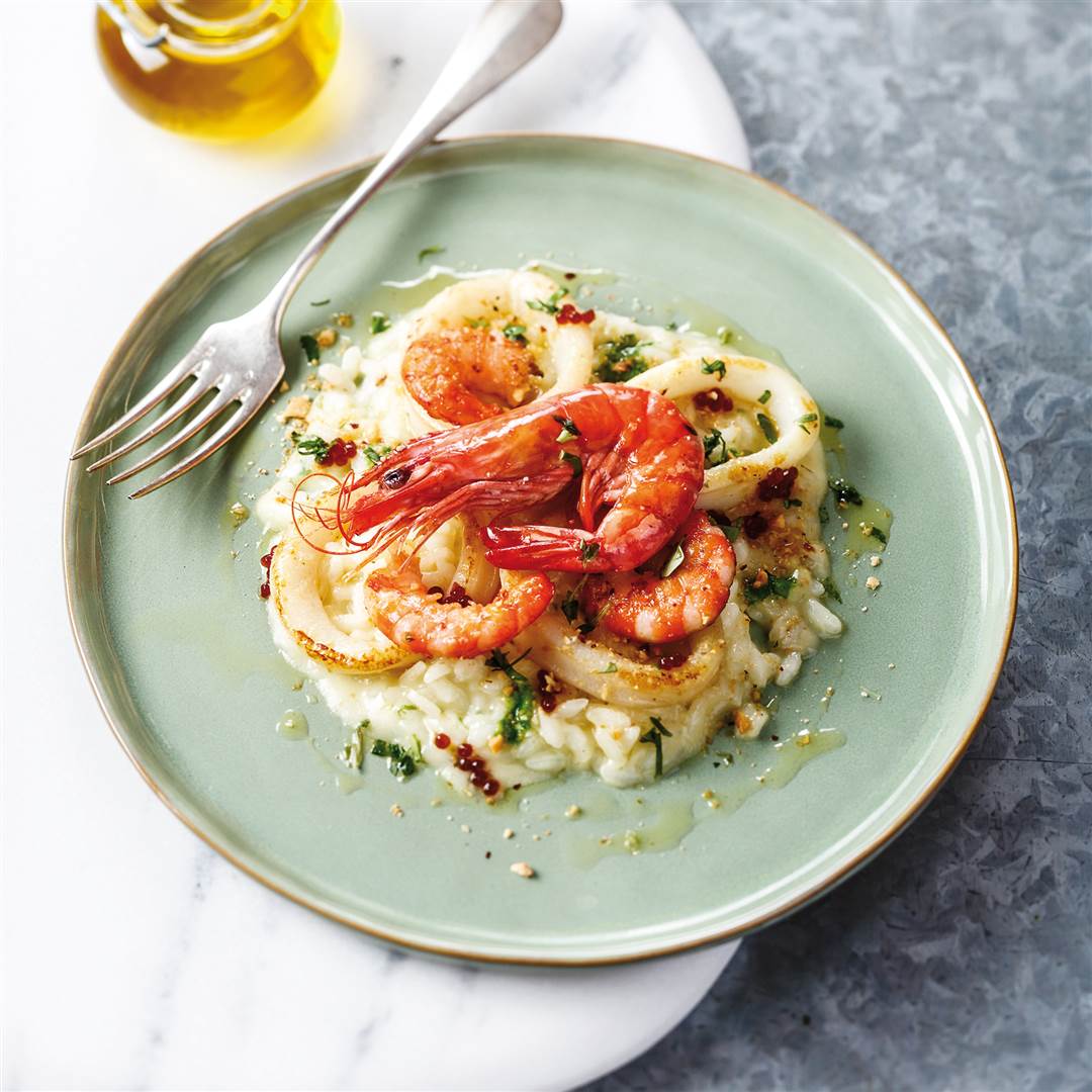 Risotto de mer aux calamars et crevettes  et Grana Padano