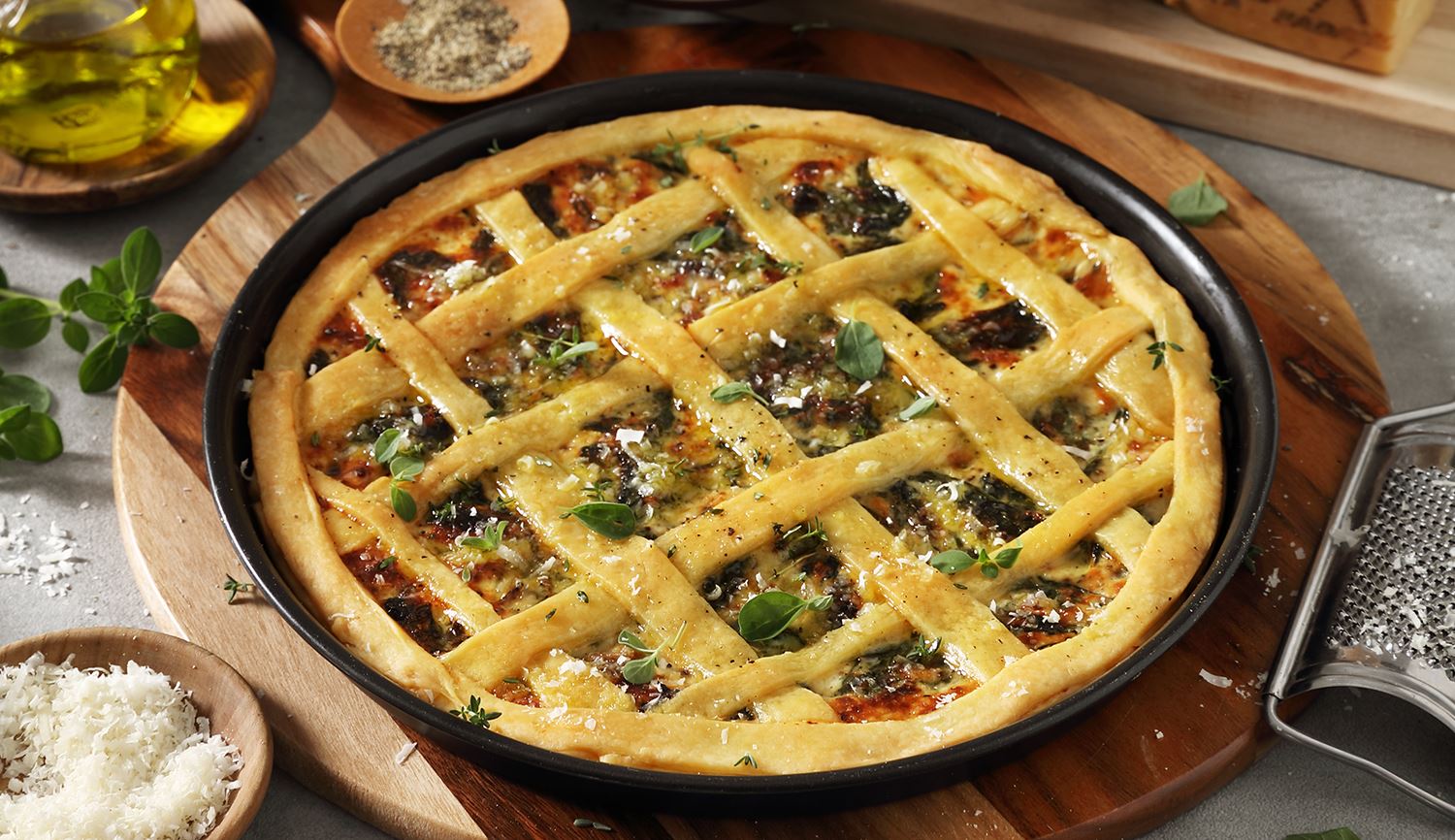 Herzhafte Mürbeteig-Crostata mit Cichorée, Ricotta und Grana Padano Riserva