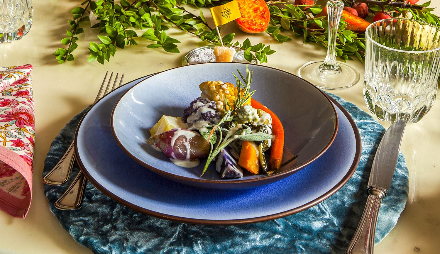 Verduras al horno con salsa Grana Padano Riserva